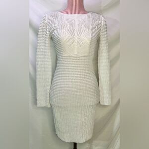 BCBG MaxAzria White Dress Bodycon Bandage Ruffle Long Sleeve Glam Mini Sz Small